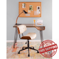 Lumisource OC-JY-LMB WL+CR Lombardi Mid-Century Modern Adjustable Office Chair with Swivel in Walnut and Cream 